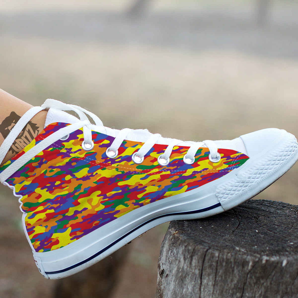Camouflage Rainbow Print White High Top Shoes-grizzshop