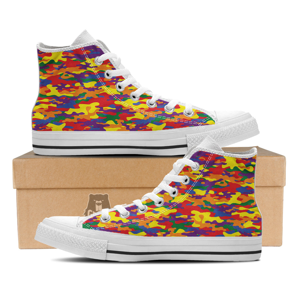 Camouflage Rainbow Print White High Top Shoes-grizzshop