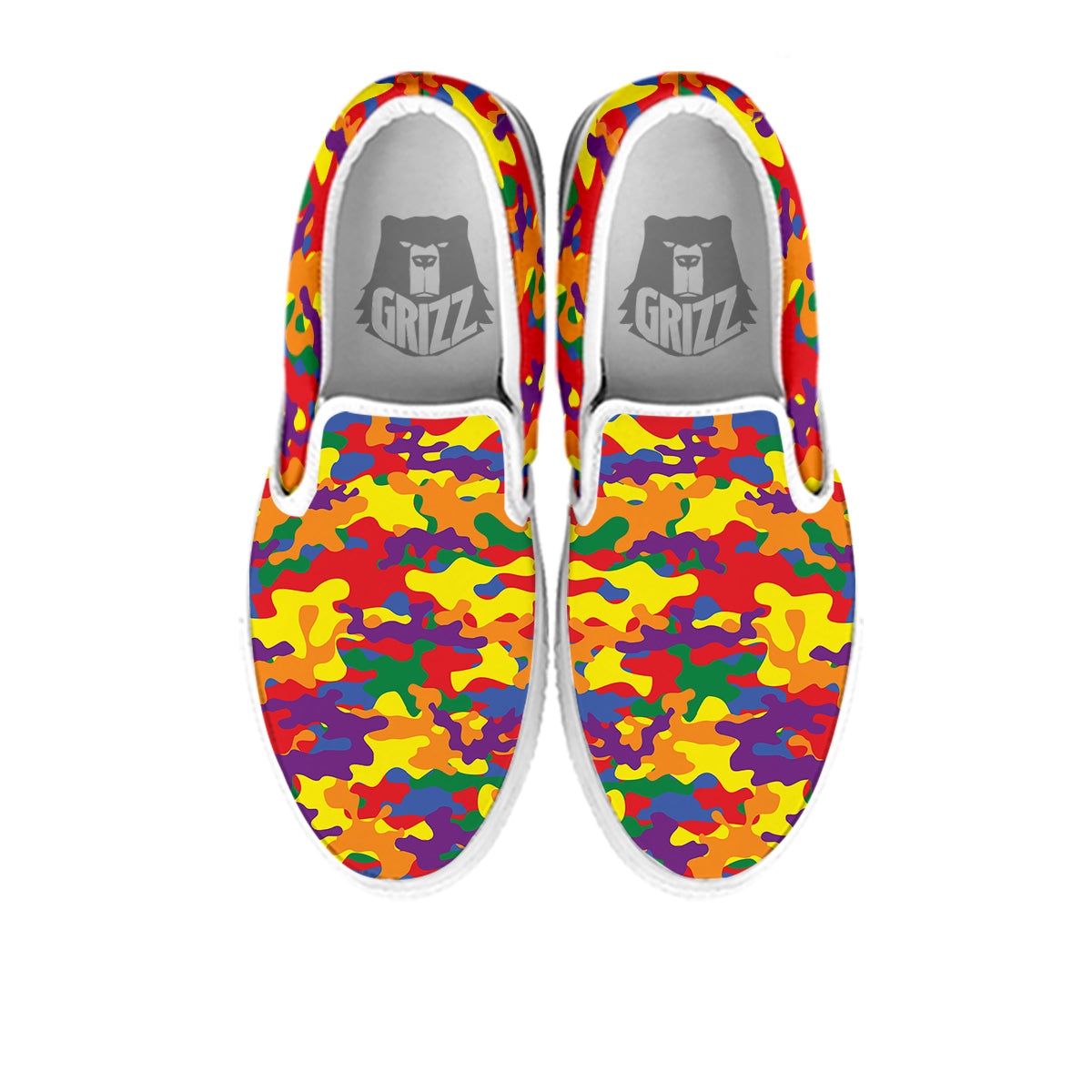 Camouflage Rainbow Print White Slip On Shoes-grizzshop
