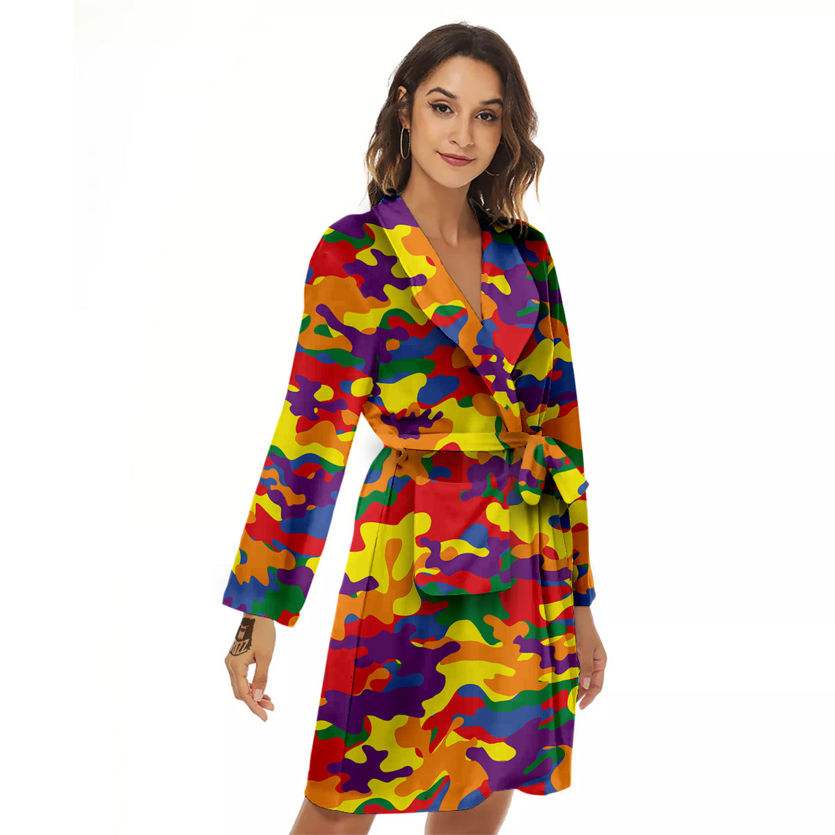 Camouflage Rainbow Print Women's Robe-grizzshop