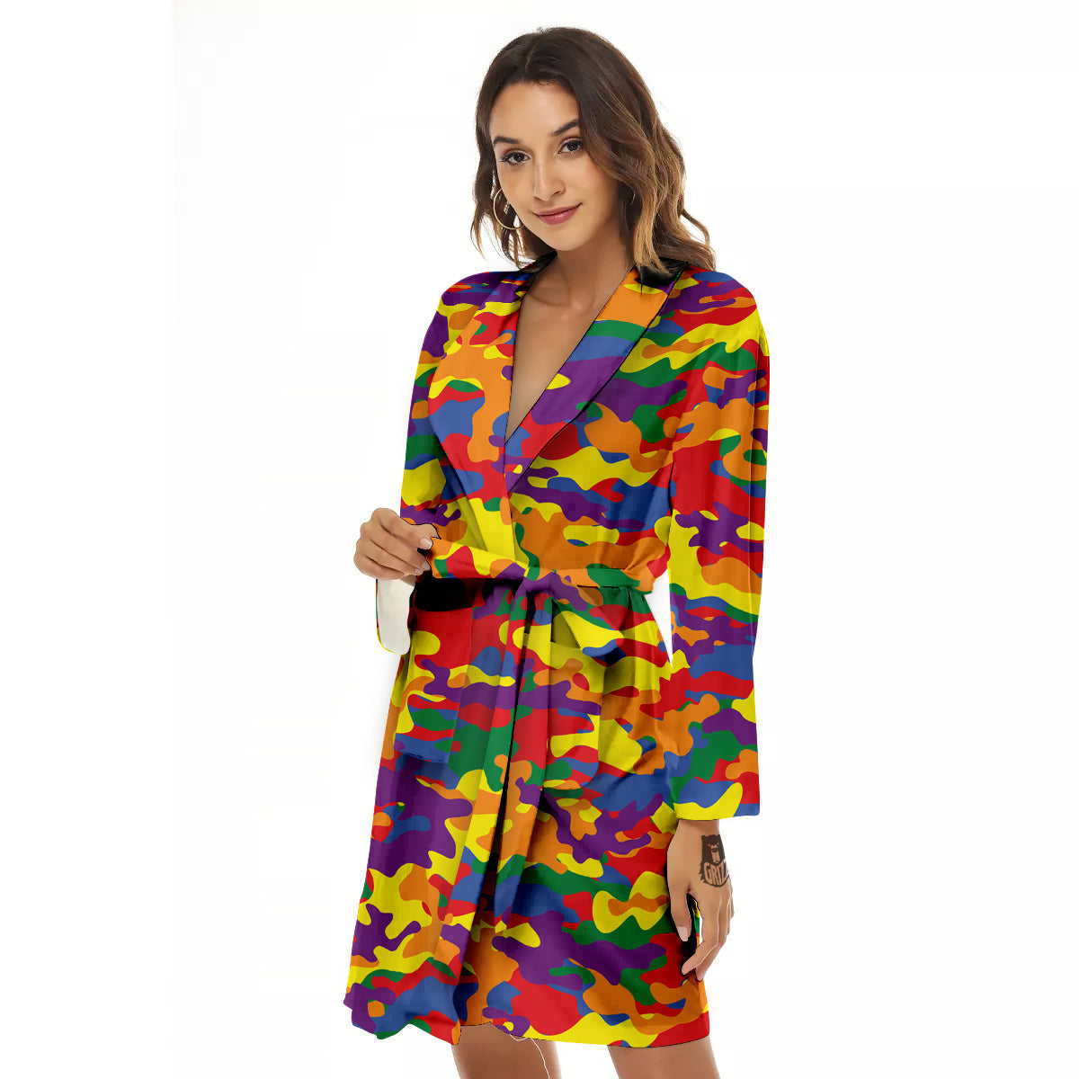 Camouflage Rainbow Print Women's Robe-grizzshop
