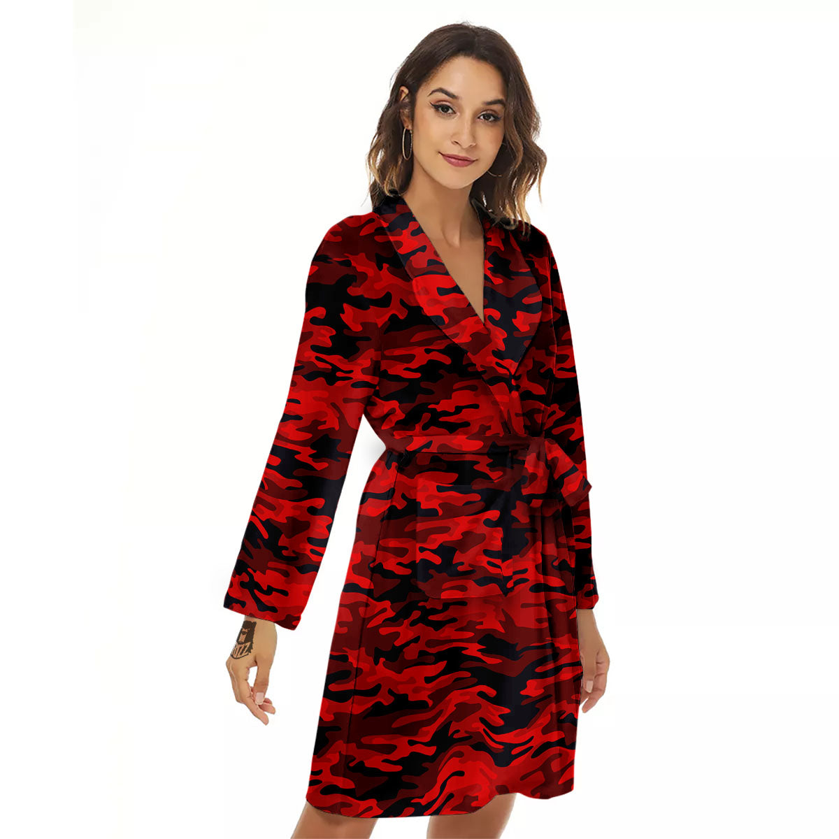 Camouflage Red And Black Print Women's Robe-grizzshop