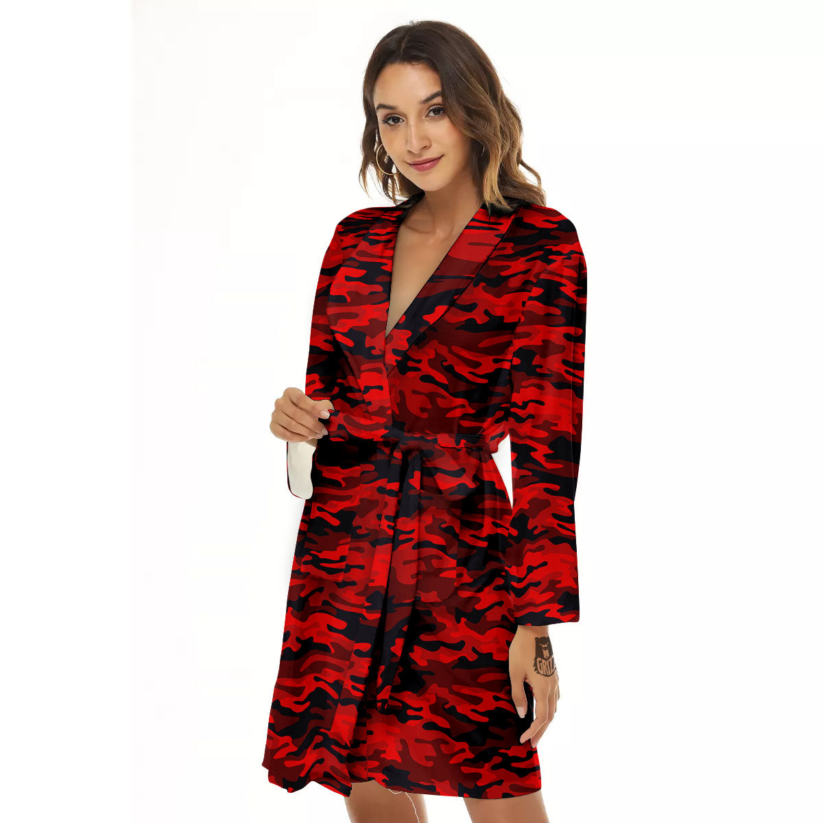 Camouflage Red And Black Print Women's Robe-grizzshop