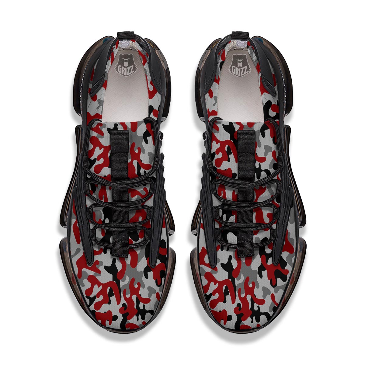 Camouflage Red Grey Print Pattern Black Gym Shoes-grizzshop