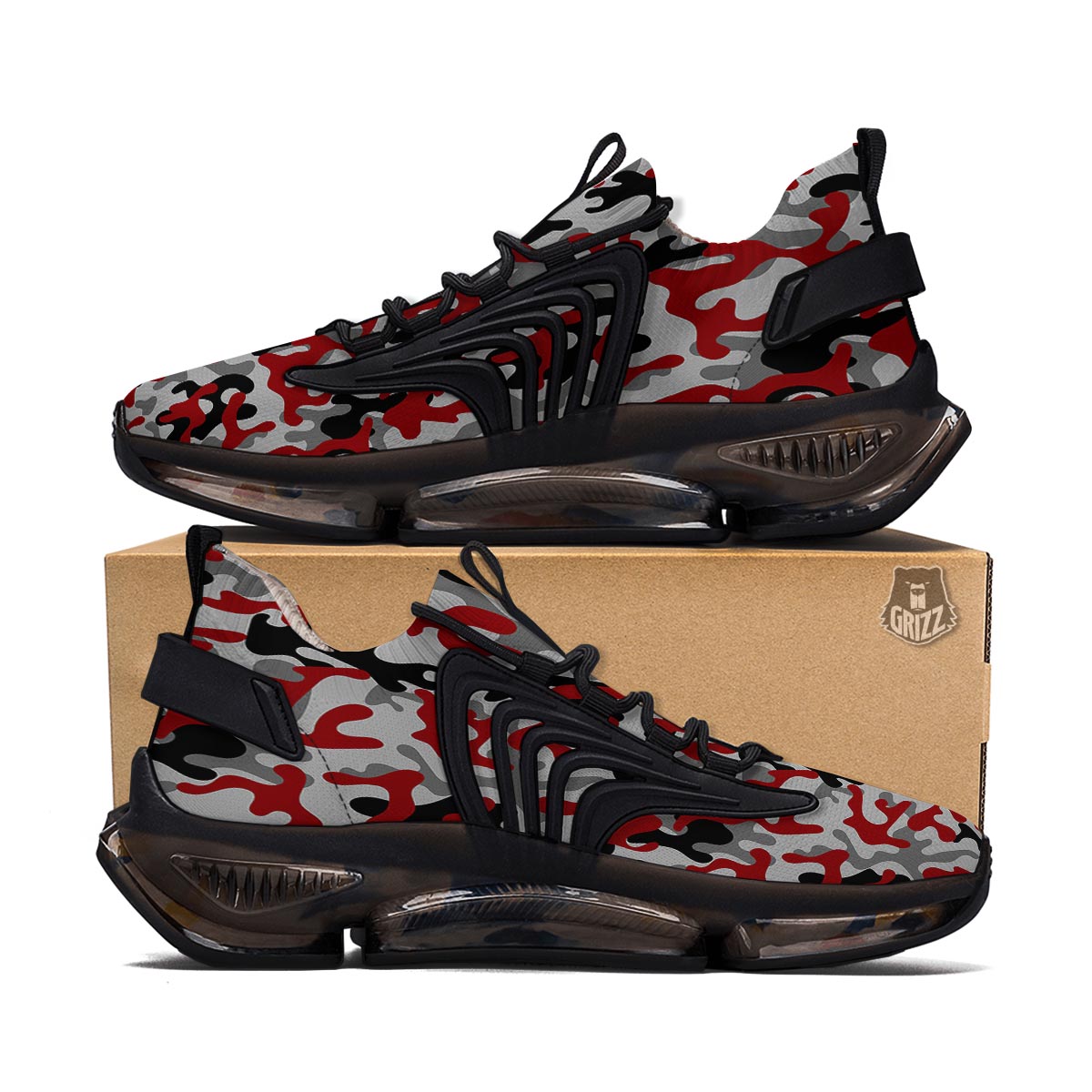 Camouflage Red Grey Print Pattern Black Gym Shoes-grizzshop