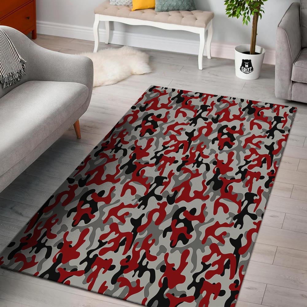 Camouflage Red Grey Print Pattern Floor Mat-grizzshop