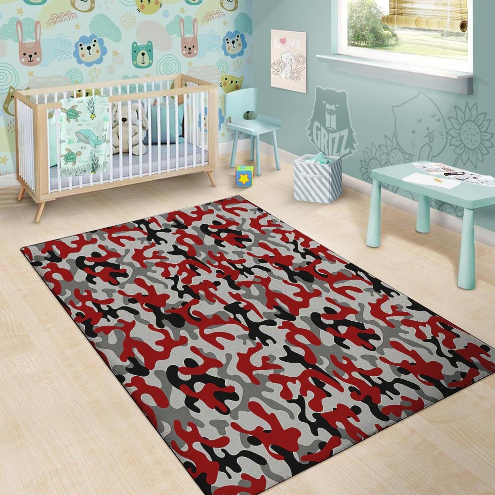 Camouflage Red Grey Print Pattern Floor Mat-grizzshop