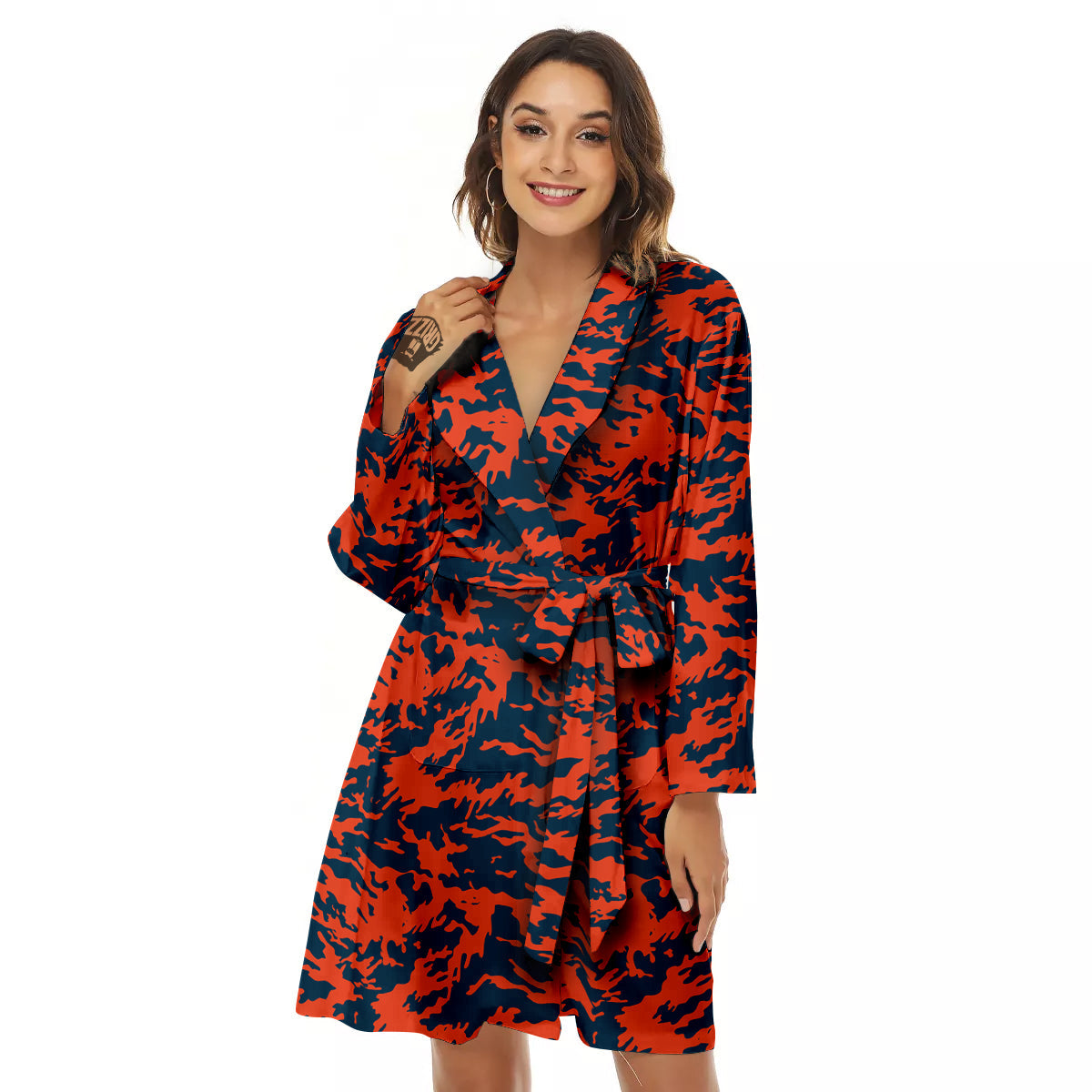 Camouflage Red Spots Print Pattern Women's Robe-grizzshop