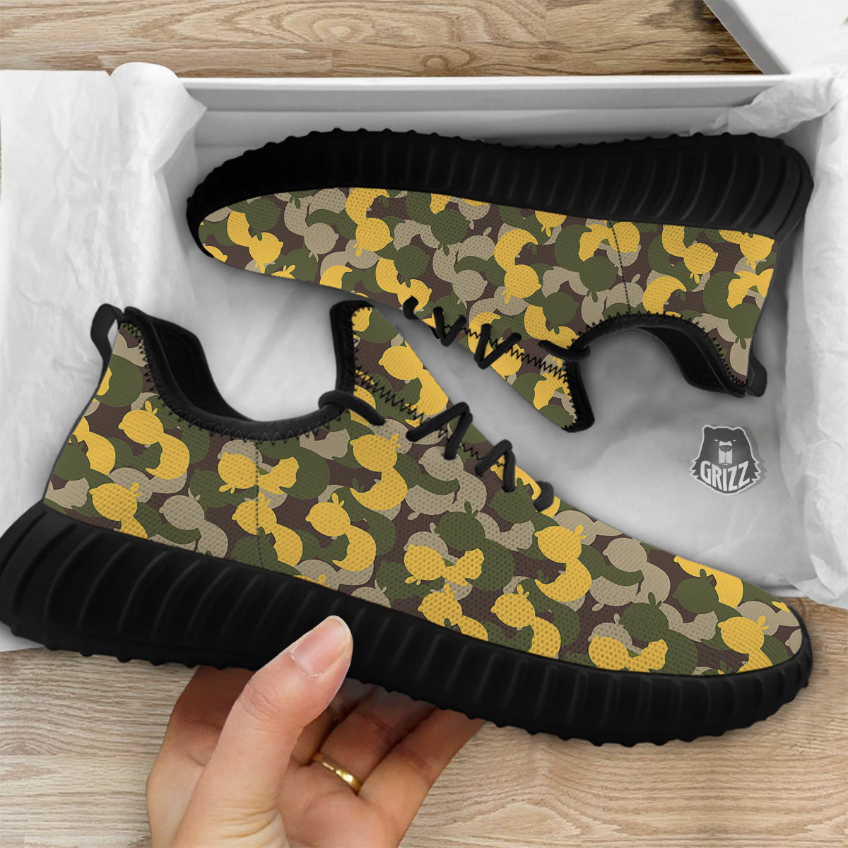 Camouflage Rubber Ducks Print Pattern Black Walking Shoes-grizzshop
