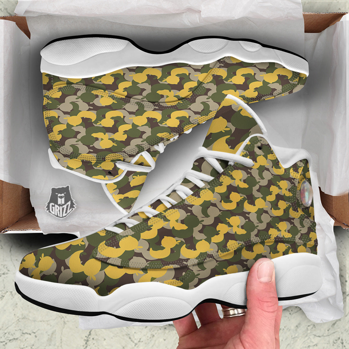 Camouflage Rubber Ducks Print Pattern White Basketball Shoes-grizzshop