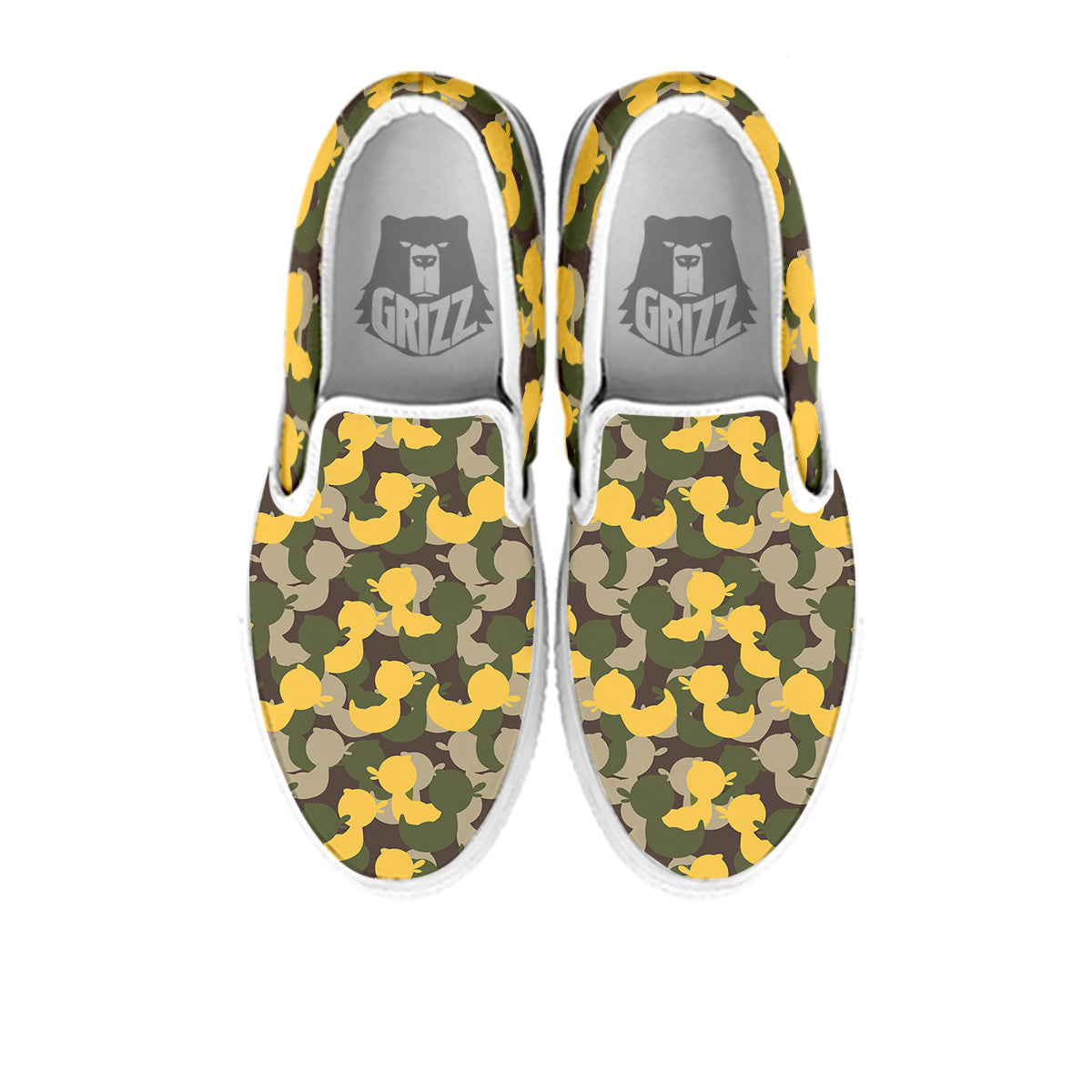 Camouflage Rubber Ducks Print Pattern White Slip On Shoes-grizzshop