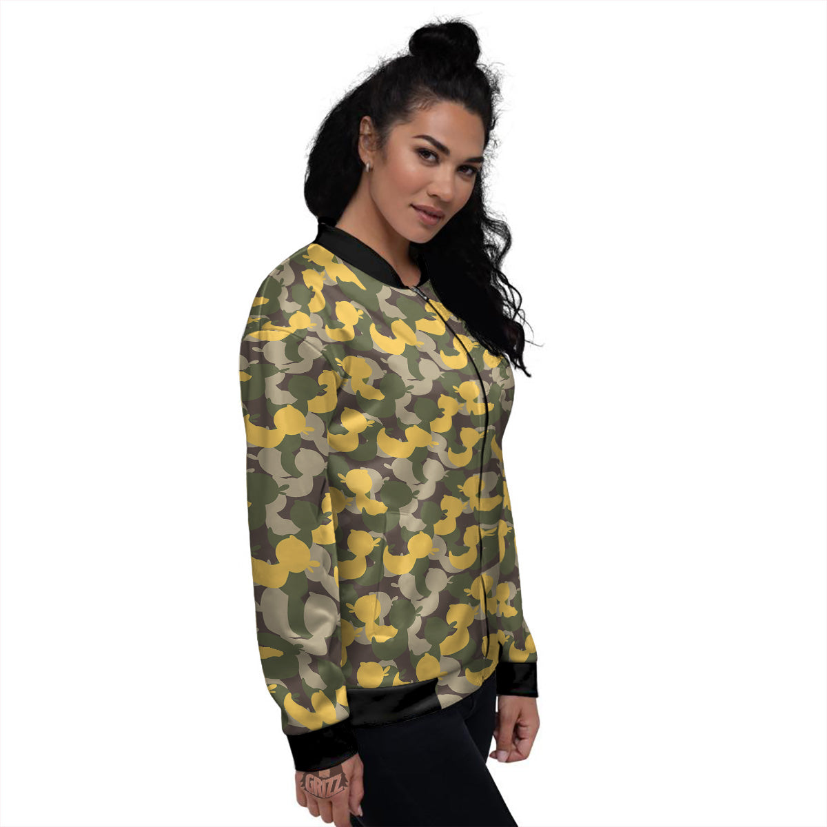 Camouflage Rubber Ducks Print Pattern Women's Bomber Jacket-grizzshop