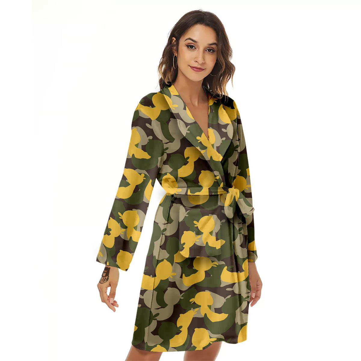 Camouflage Rubber Ducks Print Pattern Women's Robe-grizzshop