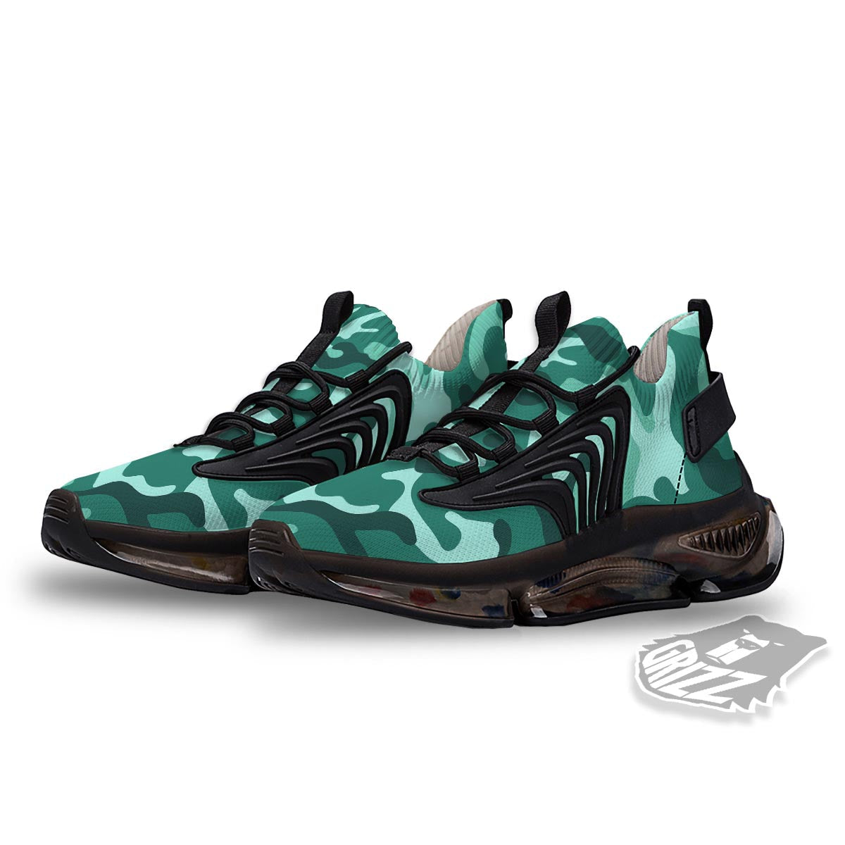 Camouflage Teal Print Black Gym Shoes-grizzshop