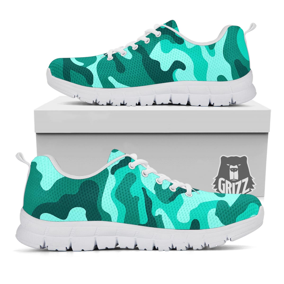 Camouflage Teal Print White Sneaker-grizzshop