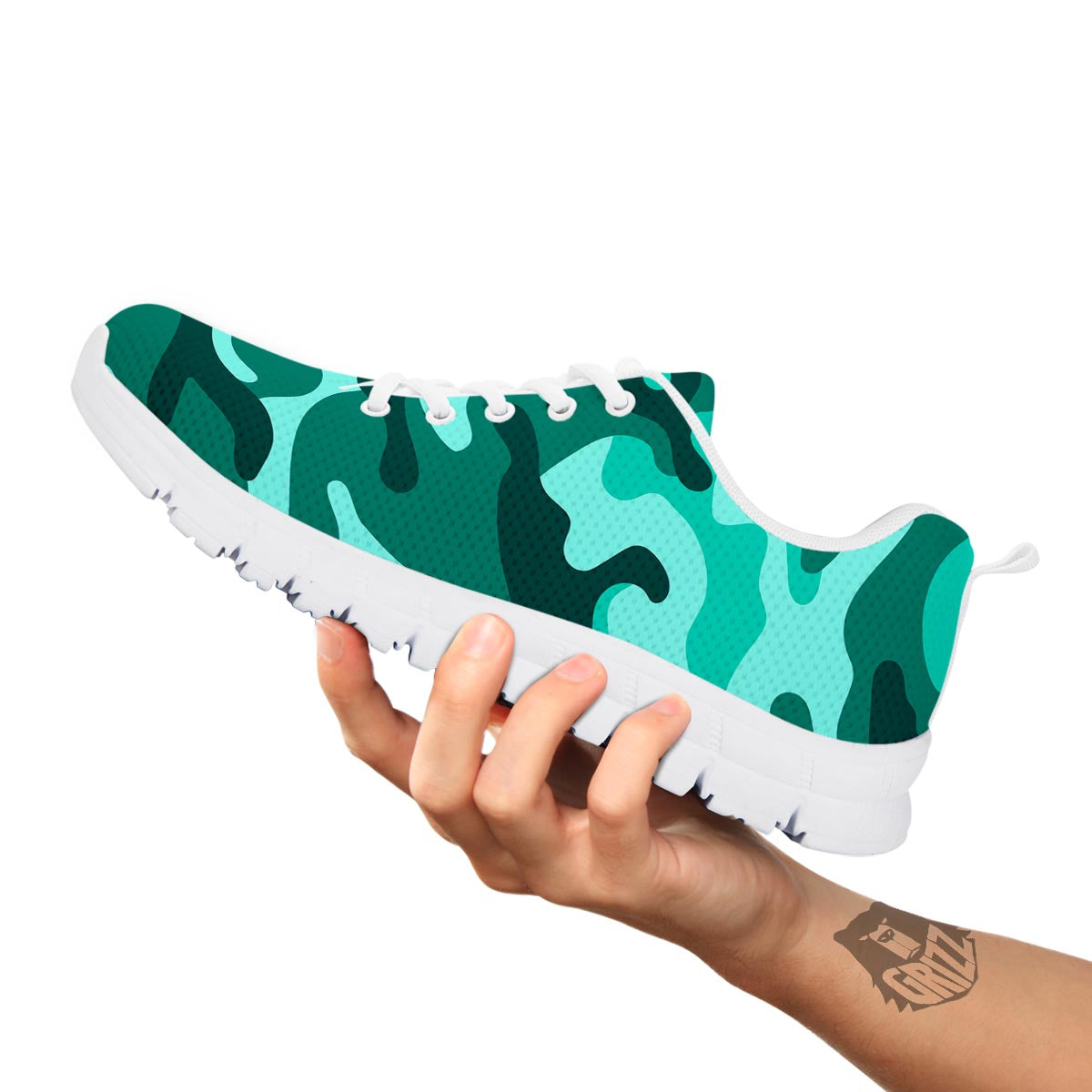 Camouflage Teal Print White Sneaker-grizzshop