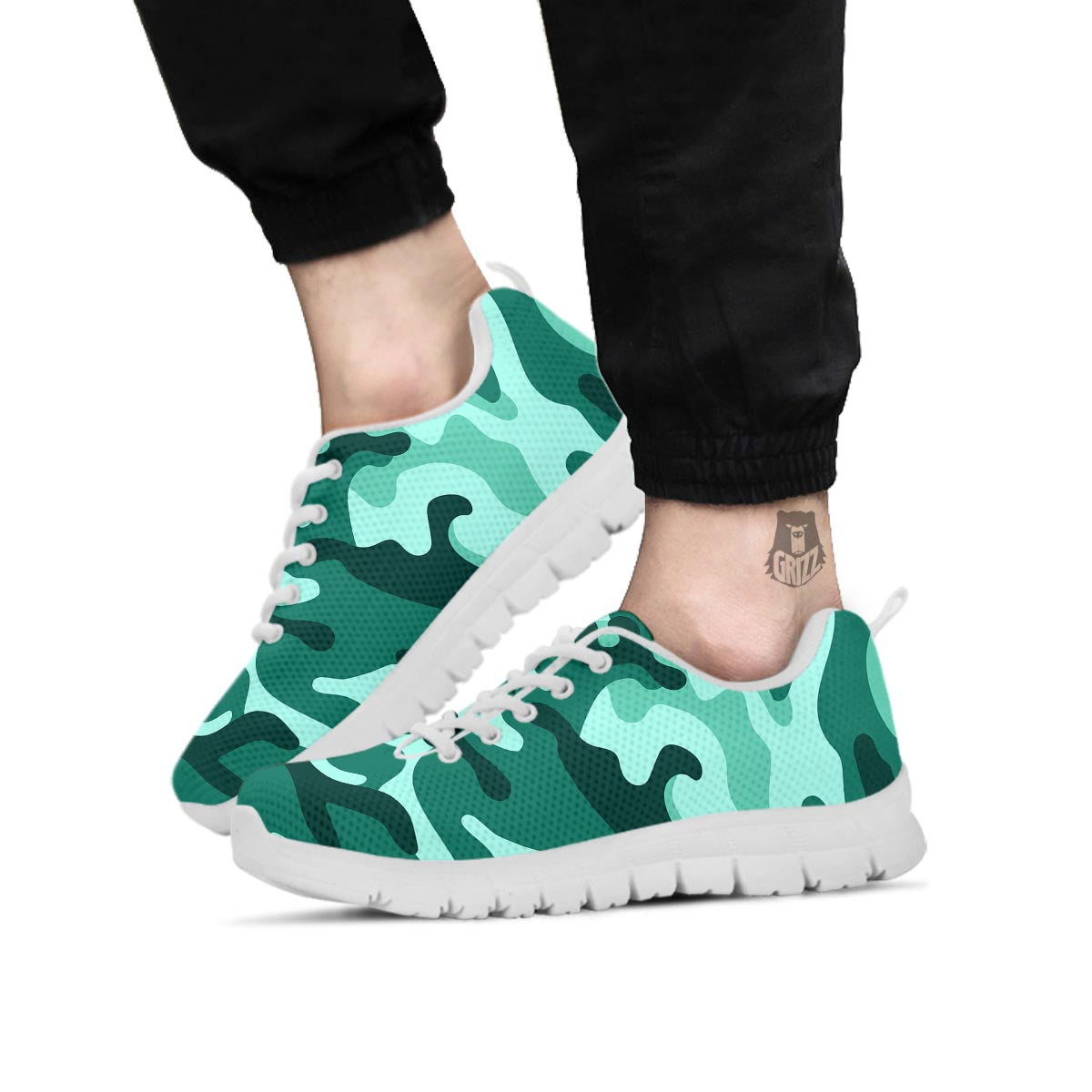 Camouflage Teal Print White Sneaker-grizzshop