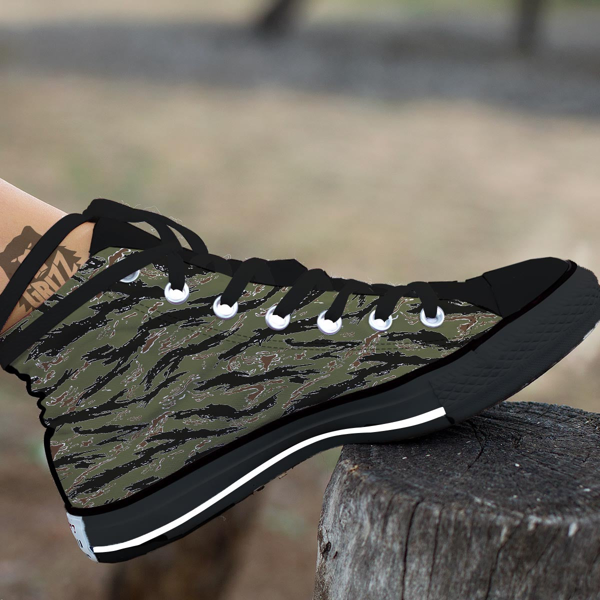 Camouflage Tiger Stripe Print Pattern Black High Top Shoes-grizzshop
