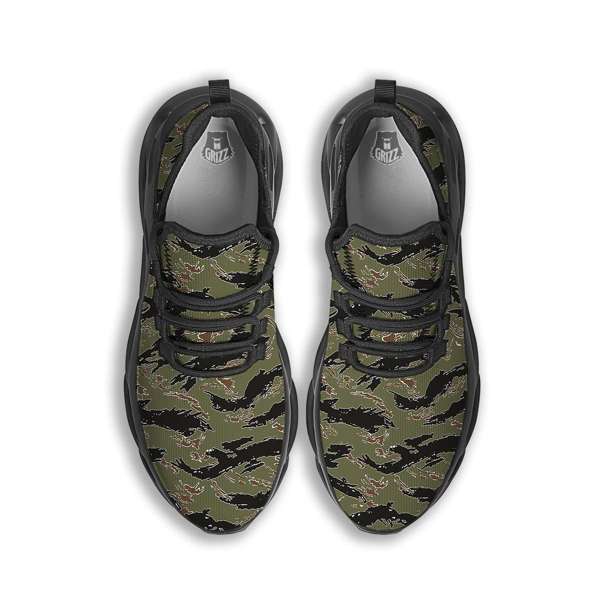 Camouflage Tiger Stripe Print Pattern Black Running Shoes-grizzshop