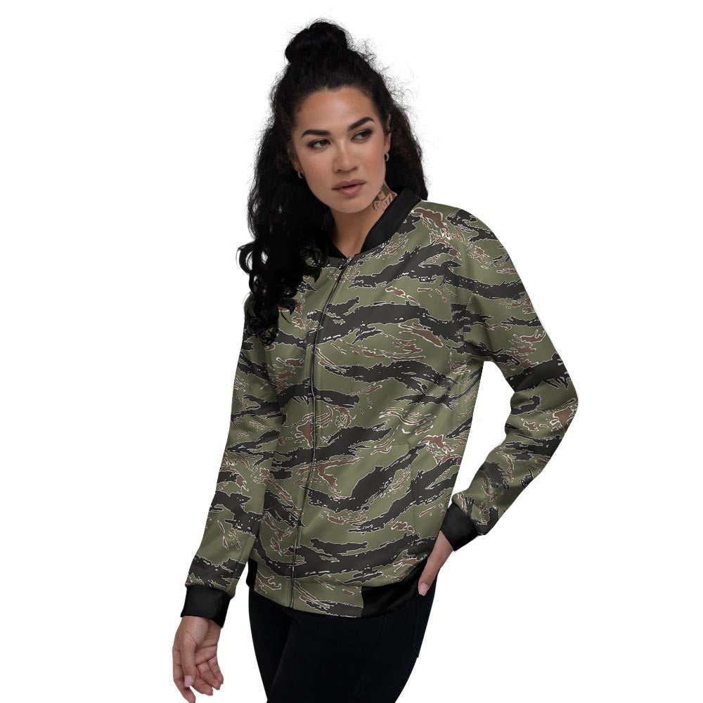 Camouflage Tiger Stripe Print Pattern Women's Bomber Jacket-grizzshop
