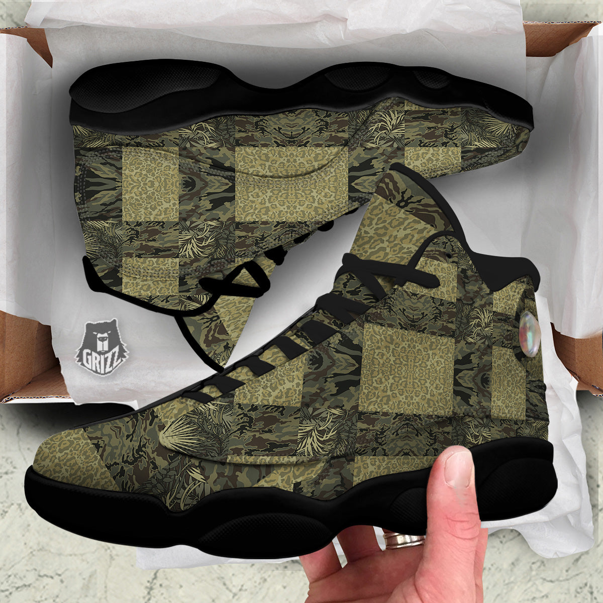 Camouflage Tropical And Leopard Print Pattern Black Basketball Shoes-grizzshop