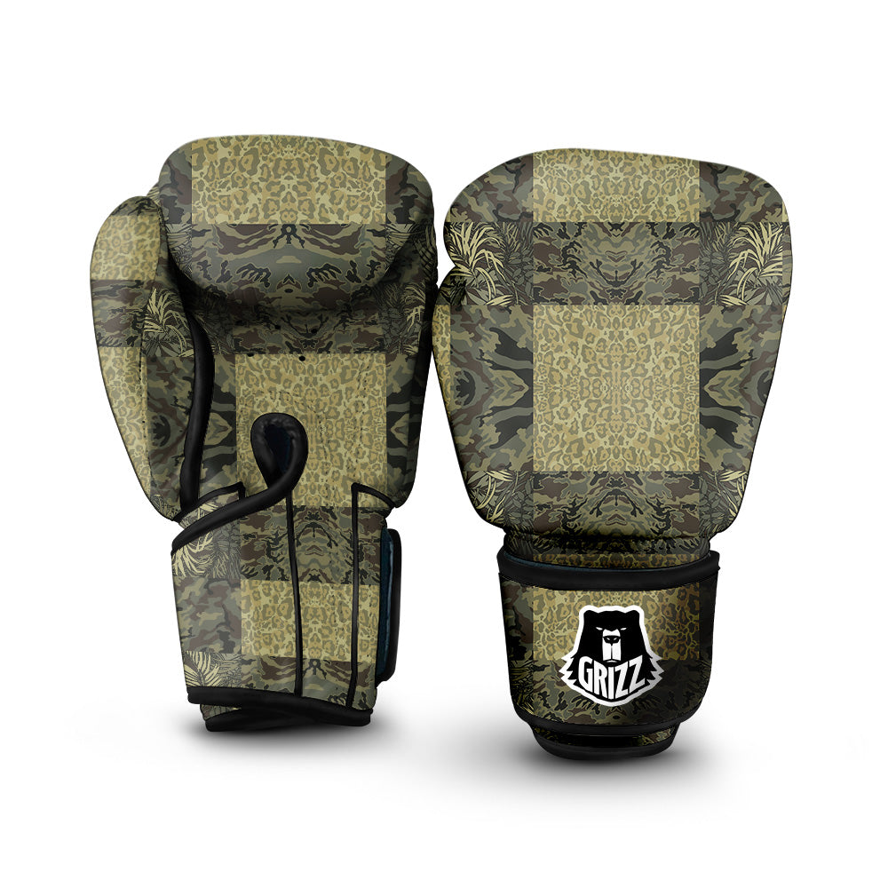 Camouflage Tropical And Leopard Print Pattern Boxing Gloves-grizzshop