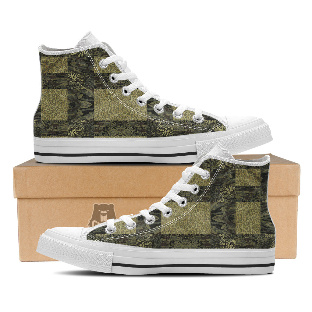 Camouflage Tropical And Leopard Print Pattern White High Top Shoes-grizzshop