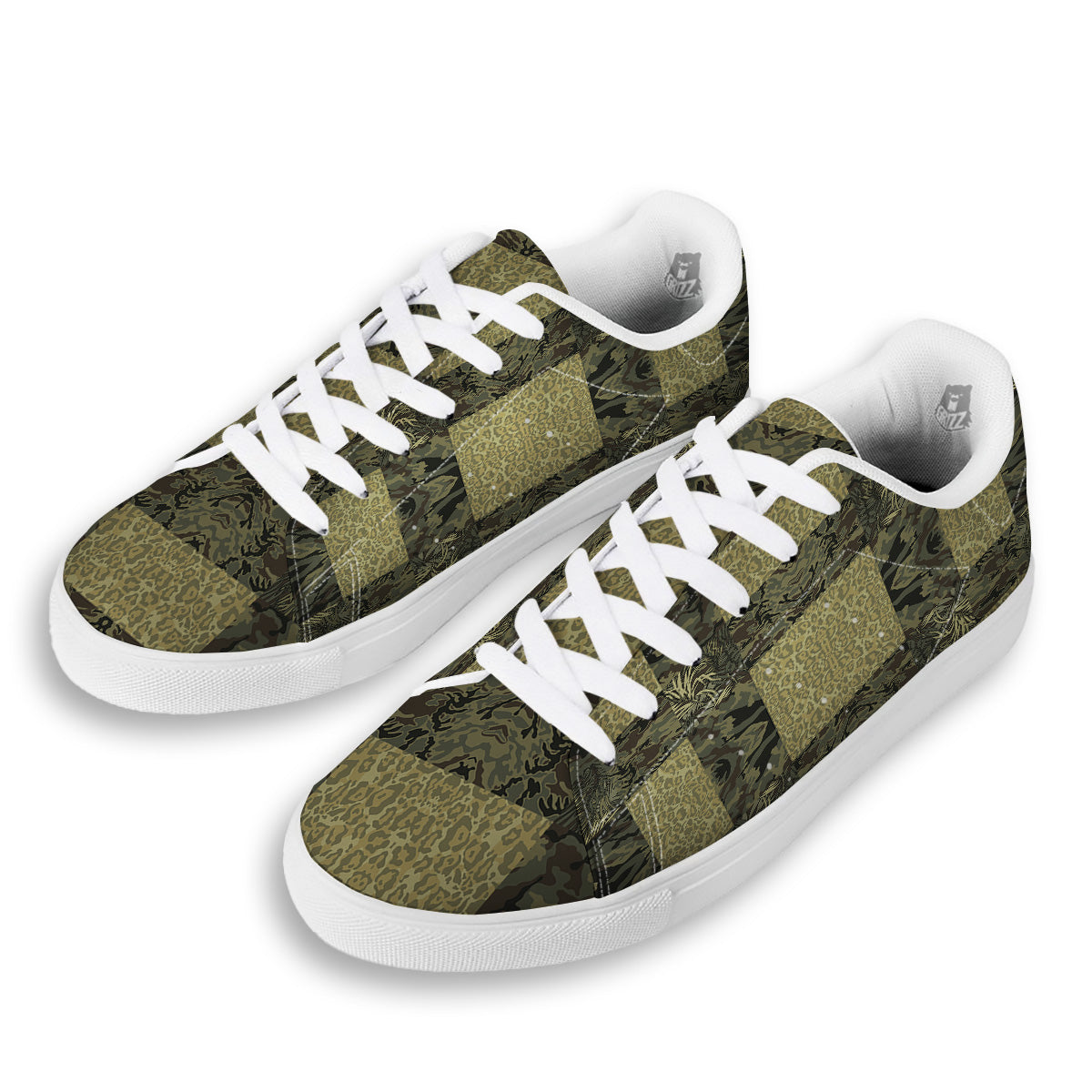 Camouflage Tropical And Leopard Print Pattern White Low Top Sneakers-grizzshop