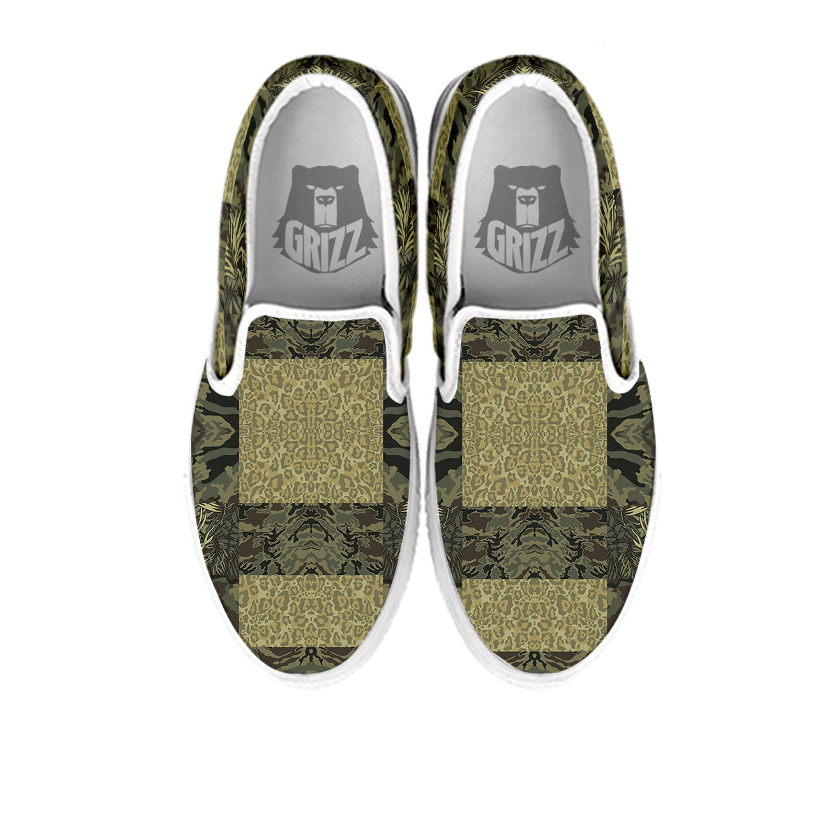 Camouflage Tropical And Leopard Print Pattern White Slip On Shoes-grizzshop