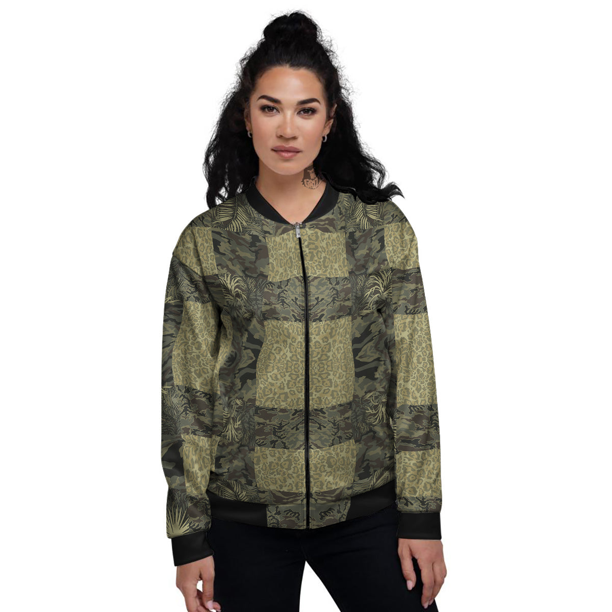 Camouflage Tropical And Leopard Print Pattern Women's Bomber Jacket-grizzshop