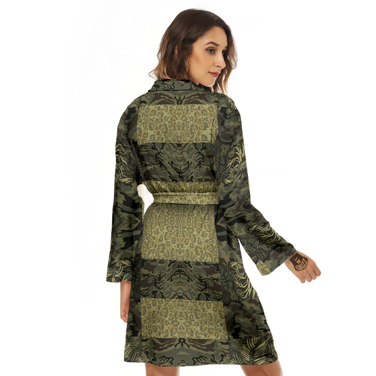 Camouflage Tropical And Leopard Print Pattern Women's Robe-grizzshop