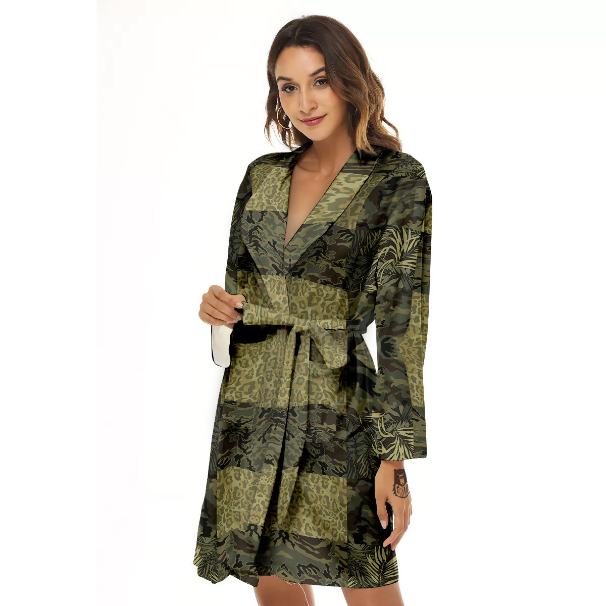 Camouflage Tropical And Leopard Print Pattern Women's Robe-grizzshop