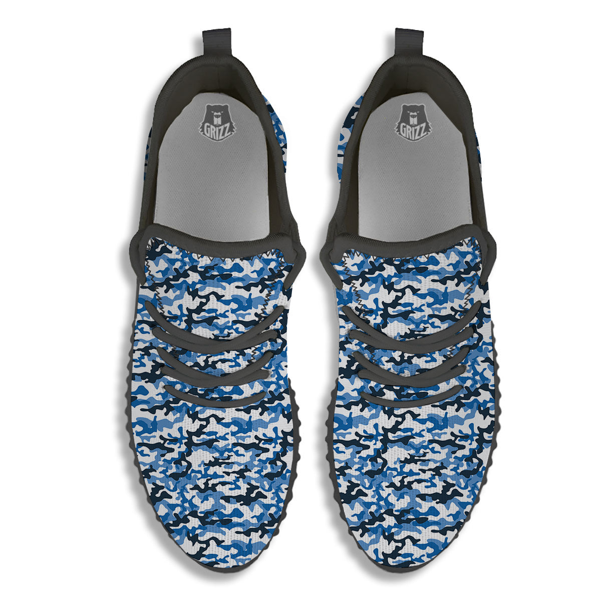 Camouflage White And Blue Print Black Walking Shoes-grizzshop