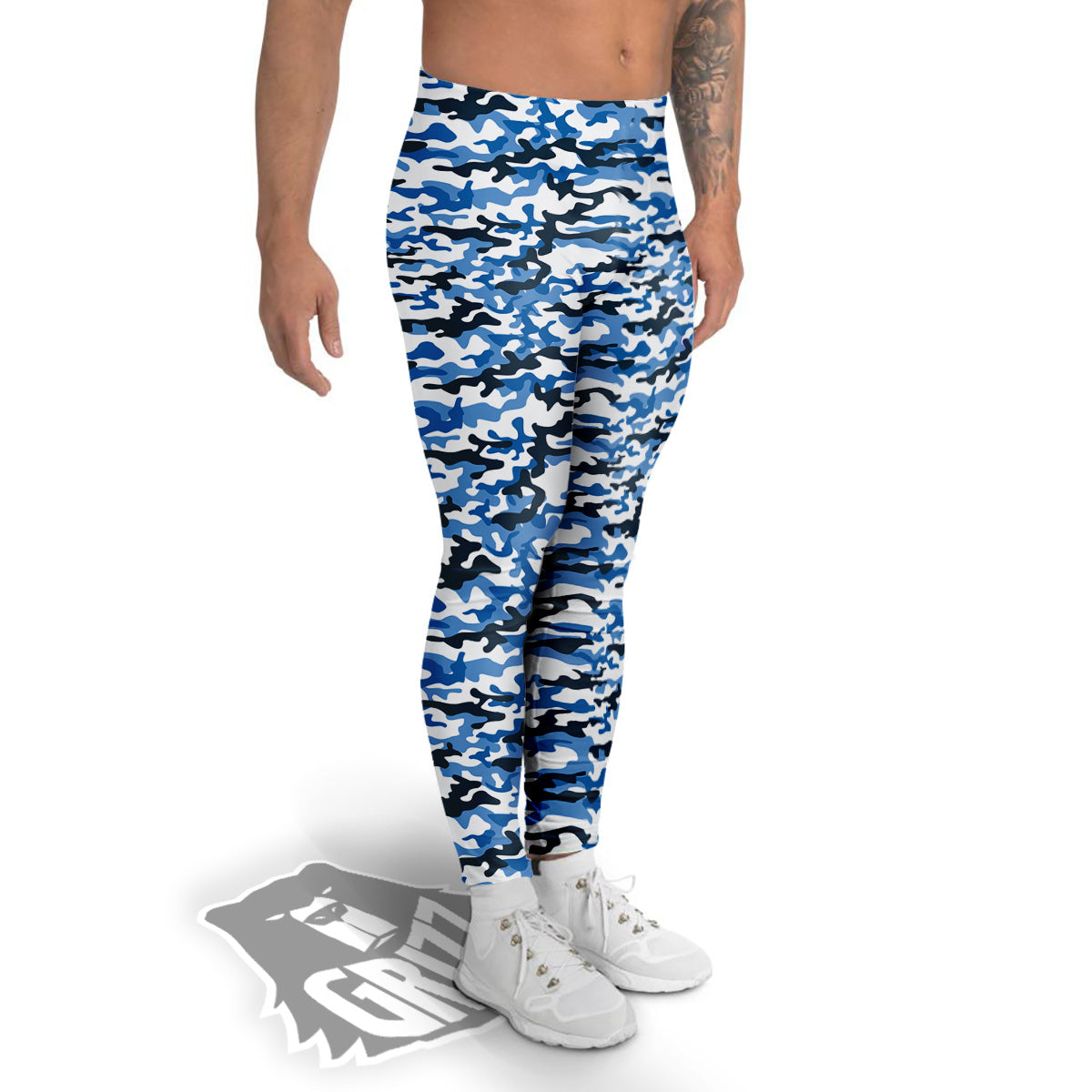 Camouflage White And Blue Print Men's Leggings-grizzshop