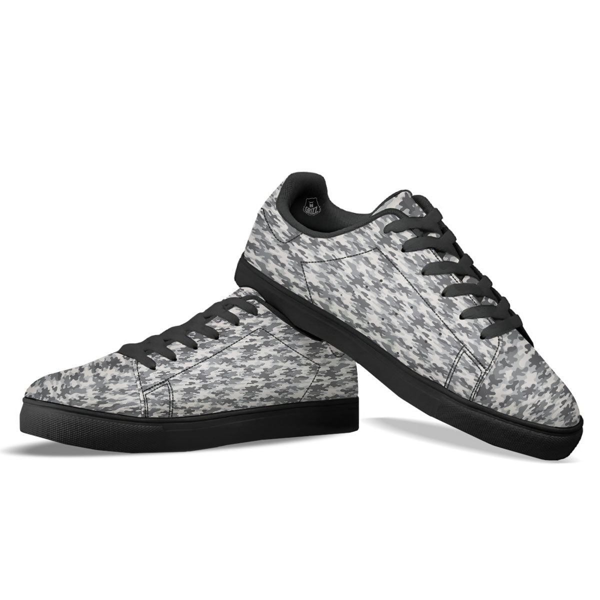 Camouflage White And Grey Print Black Low Top Sneakers-grizzshop