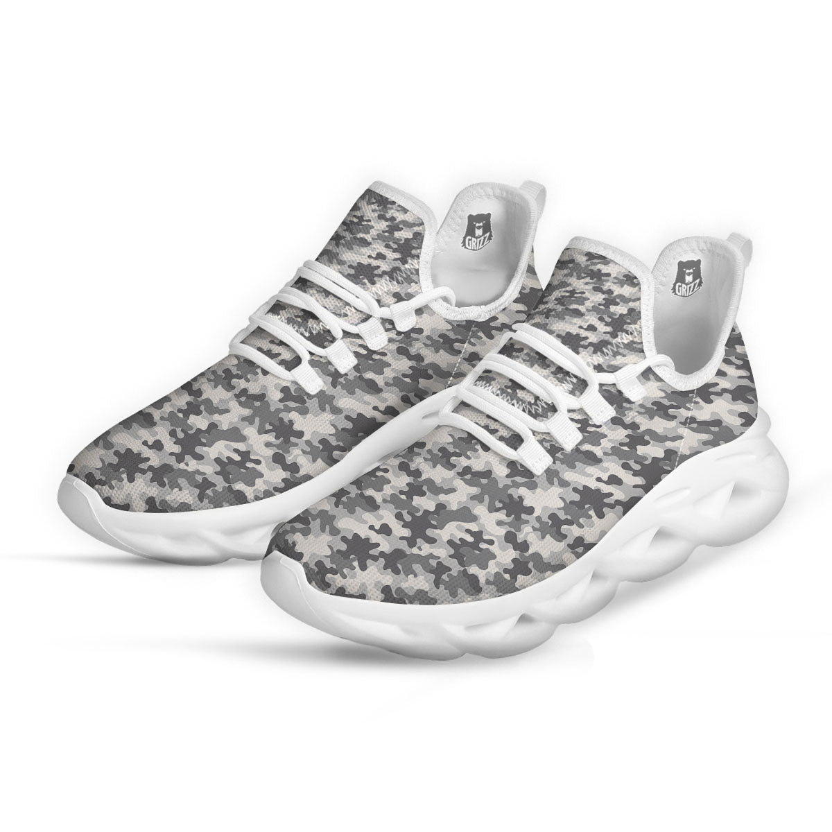 Camouflage White And Grey Print White Running Shoes-grizzshop