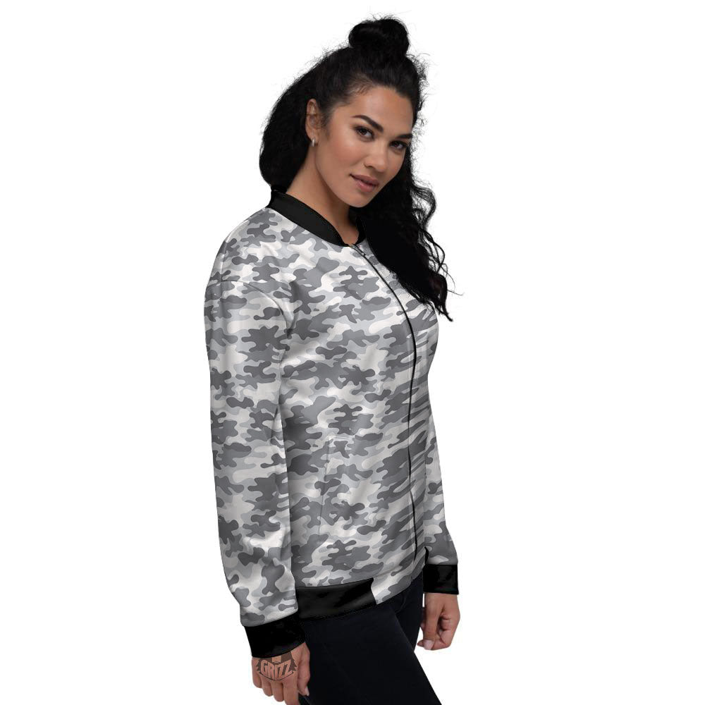 Camouflage White And Grey Print Women's Bomber Jacket-grizzshop