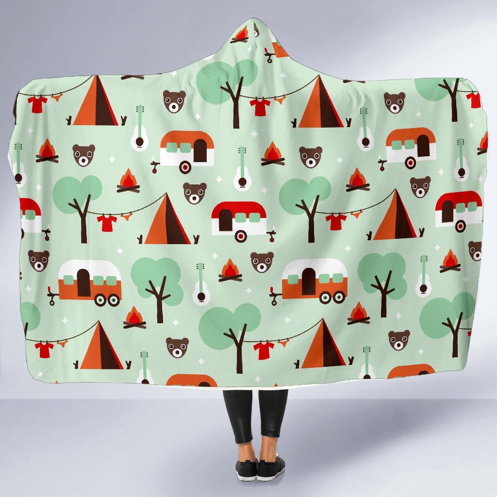 Camper Pattern Print Hooded Blanket-grizzshop