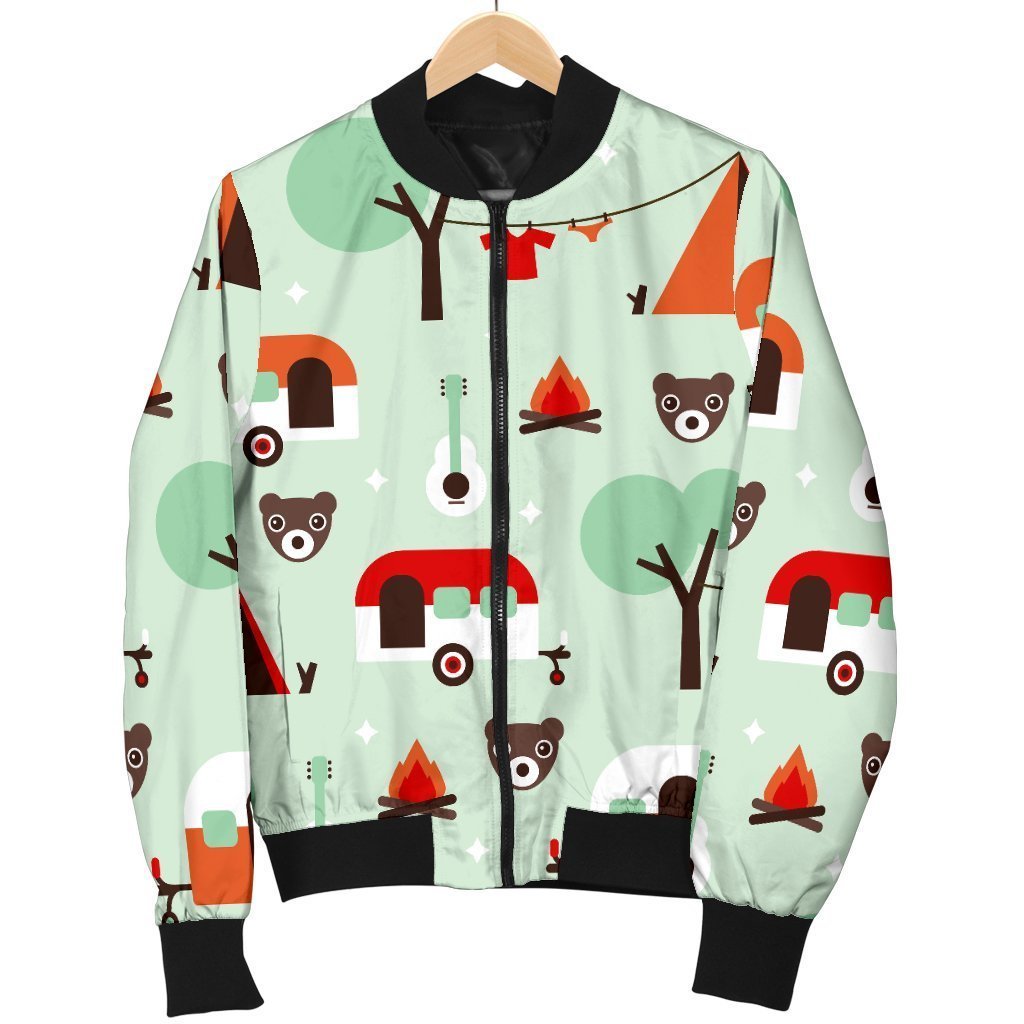 Camper Pattern Print Women Casual Bomber Jacket-grizzshop