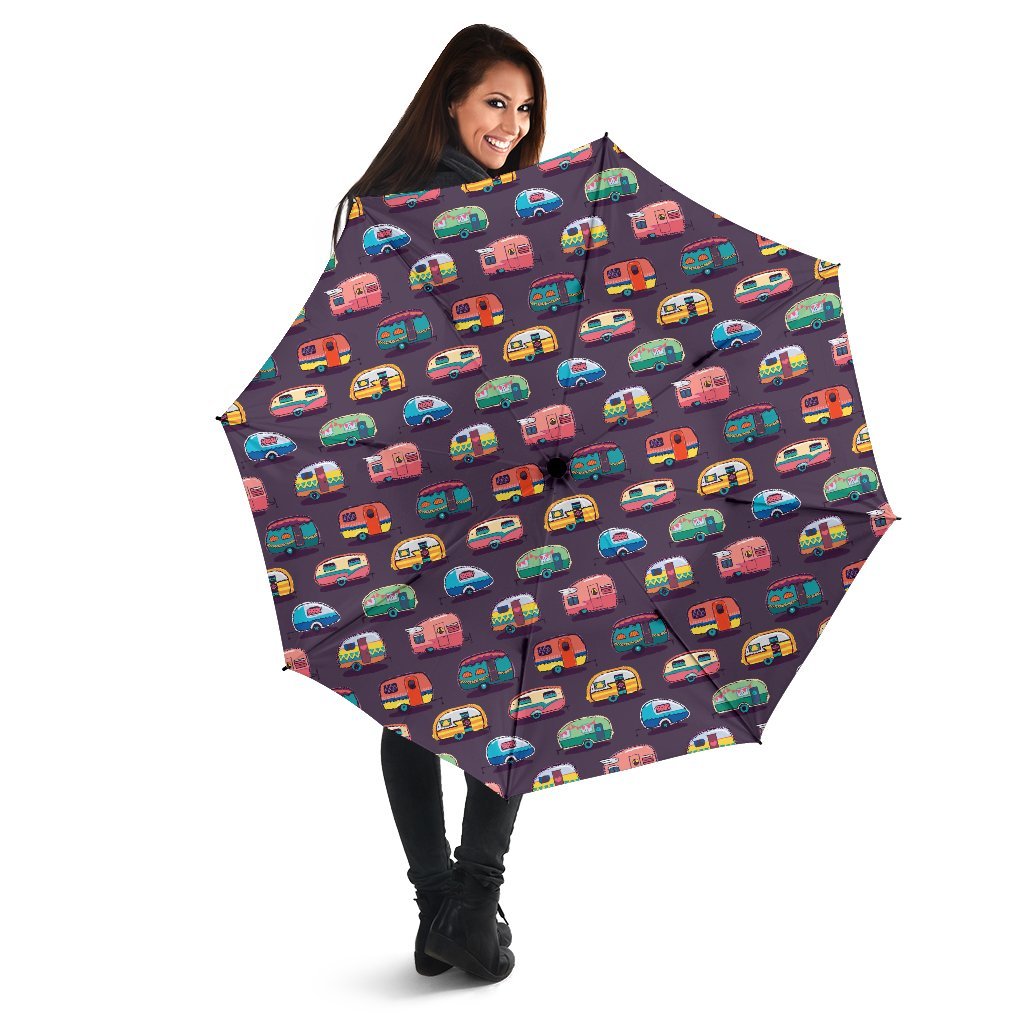 Camper Van Pattern Print Automatic Foldable Umbrella-grizzshop