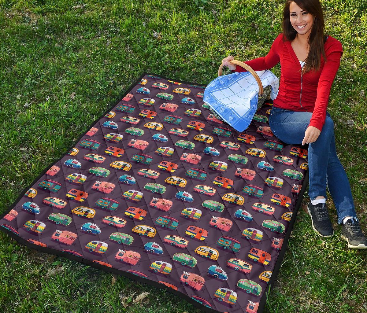 Camper Van Pattern Print Quilt-grizzshop