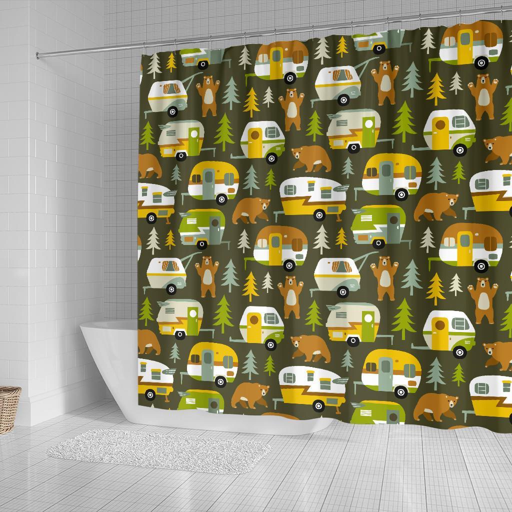 Camper Van Print Pattern Bathroom Shower Curtain-grizzshop