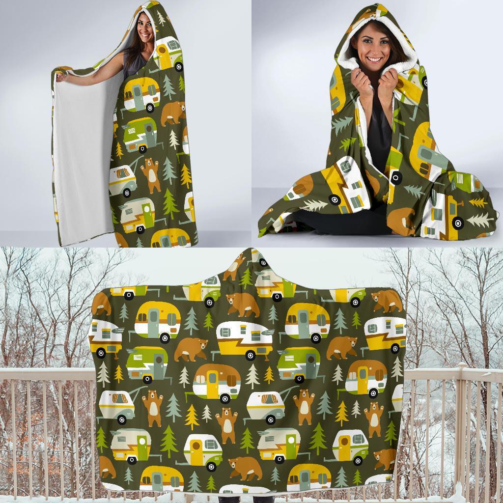 Camper Van Print Pattern Hooded Blanket-grizzshop