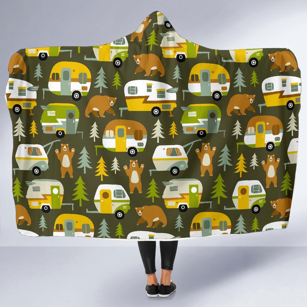 Camper Van Print Pattern Hooded Blanket-grizzshop
