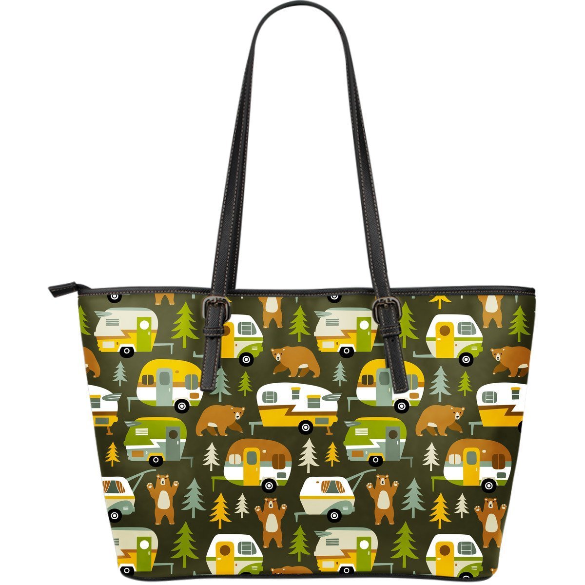 Camper Van Print Pattern Leather Tote Bag-grizzshop