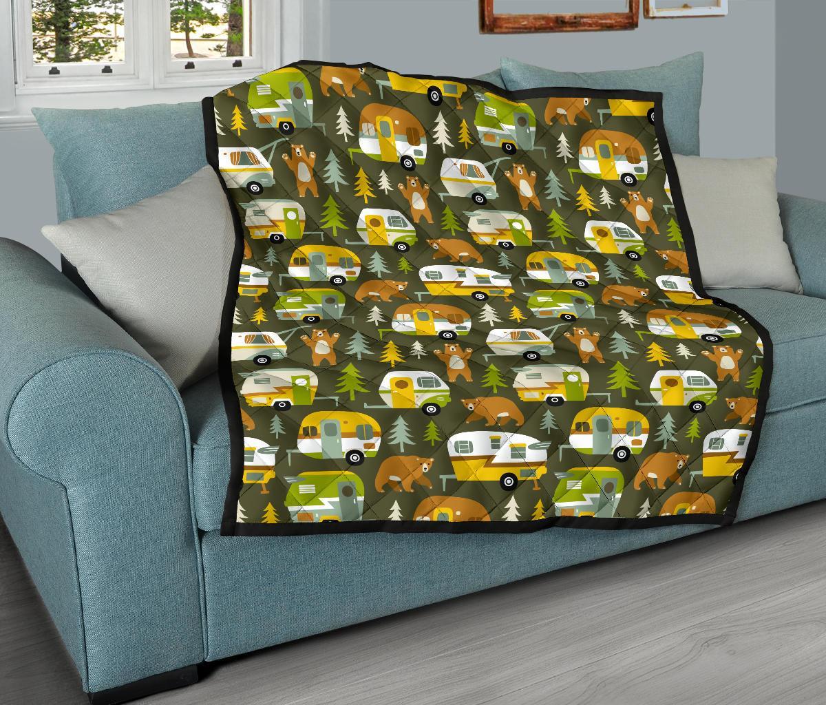Camper Van Print Pattern Quilt-grizzshop
