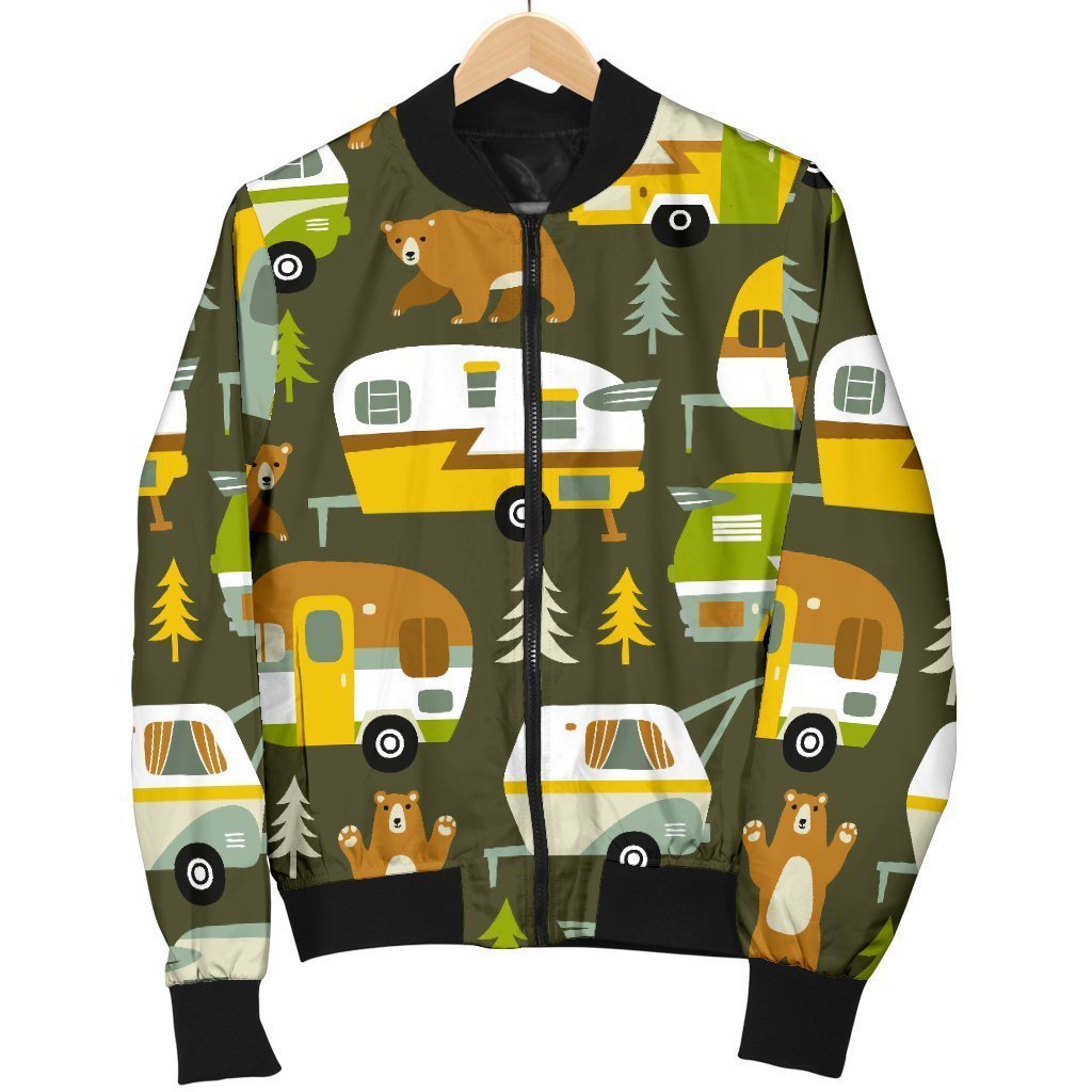 Camper Van Print Pattern Women Casual Bomber Jacket-grizzshop