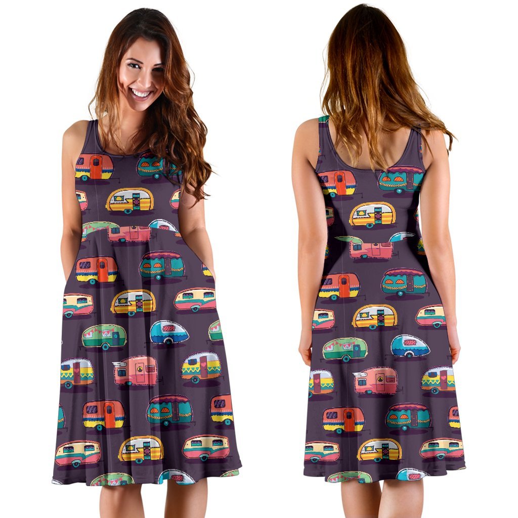 Camper Van Pattern Print Dress-grizzshop