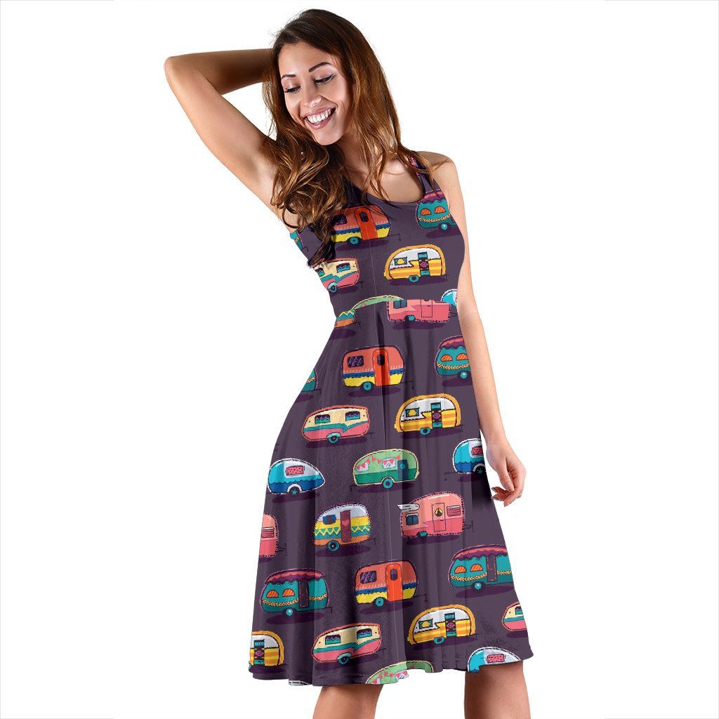 Camper Van Pattern Print Dress-grizzshop