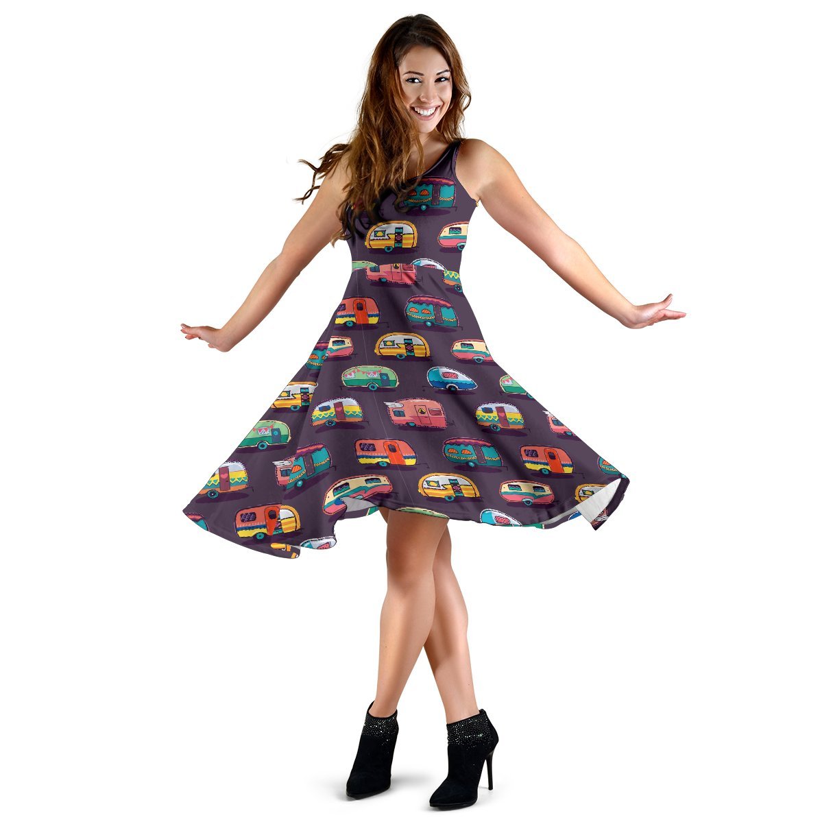 Camper Van Pattern Print Dress-grizzshop